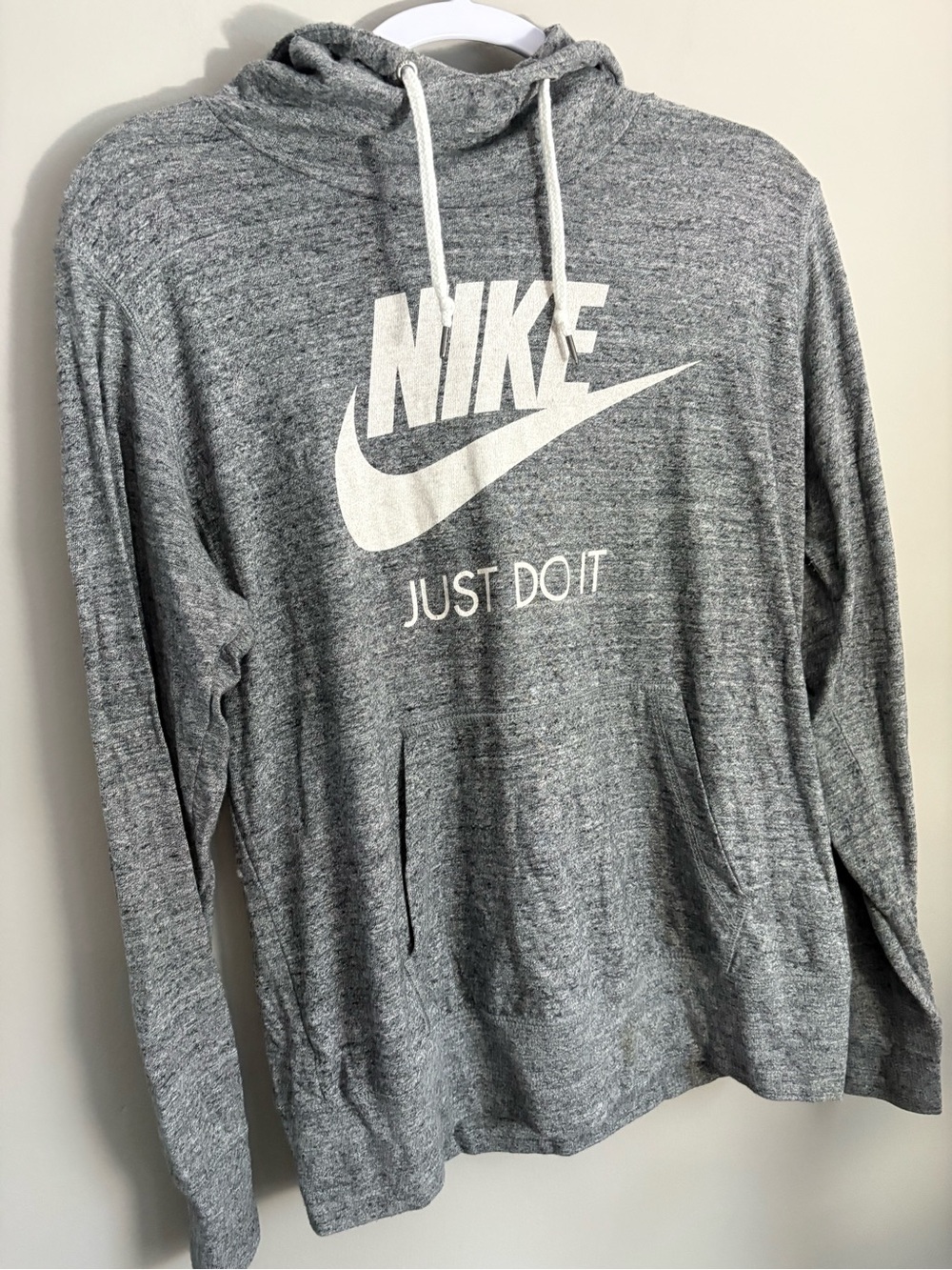 Nike Gray Marled Cowl Neck Hoodie with White Logo Size XL Retro Lightweight